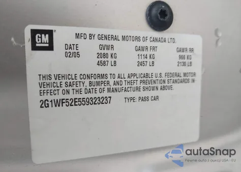 2005 Chevrolet Impala из США, поврежденный, VIN 2G1WF52E559323237